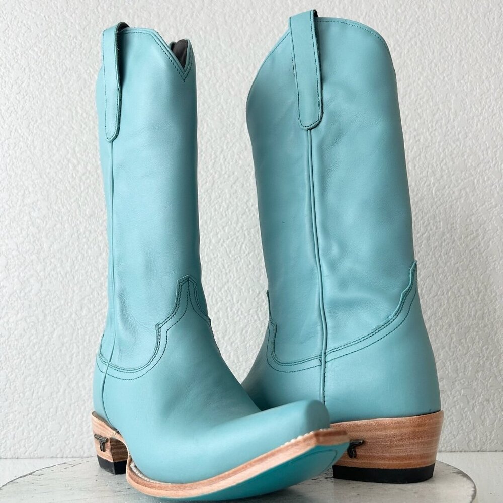 Women's Turquoise Leather Western Heeled Boots